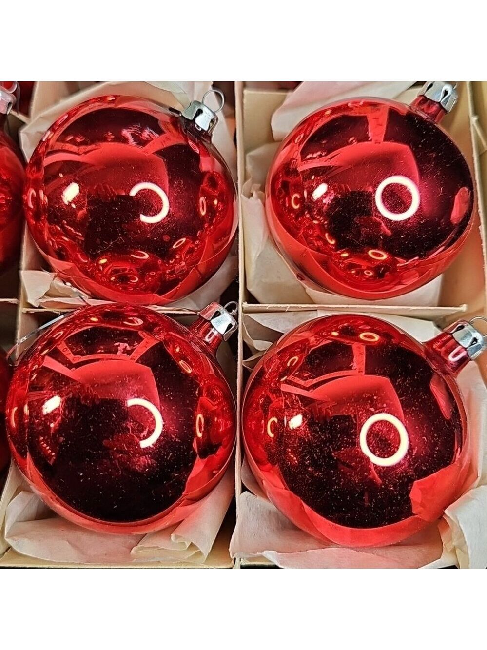 Vintage Poland Christmas Ornaments Baubles Set Of 12 RED Shiny Glass - Picture 9 of 16